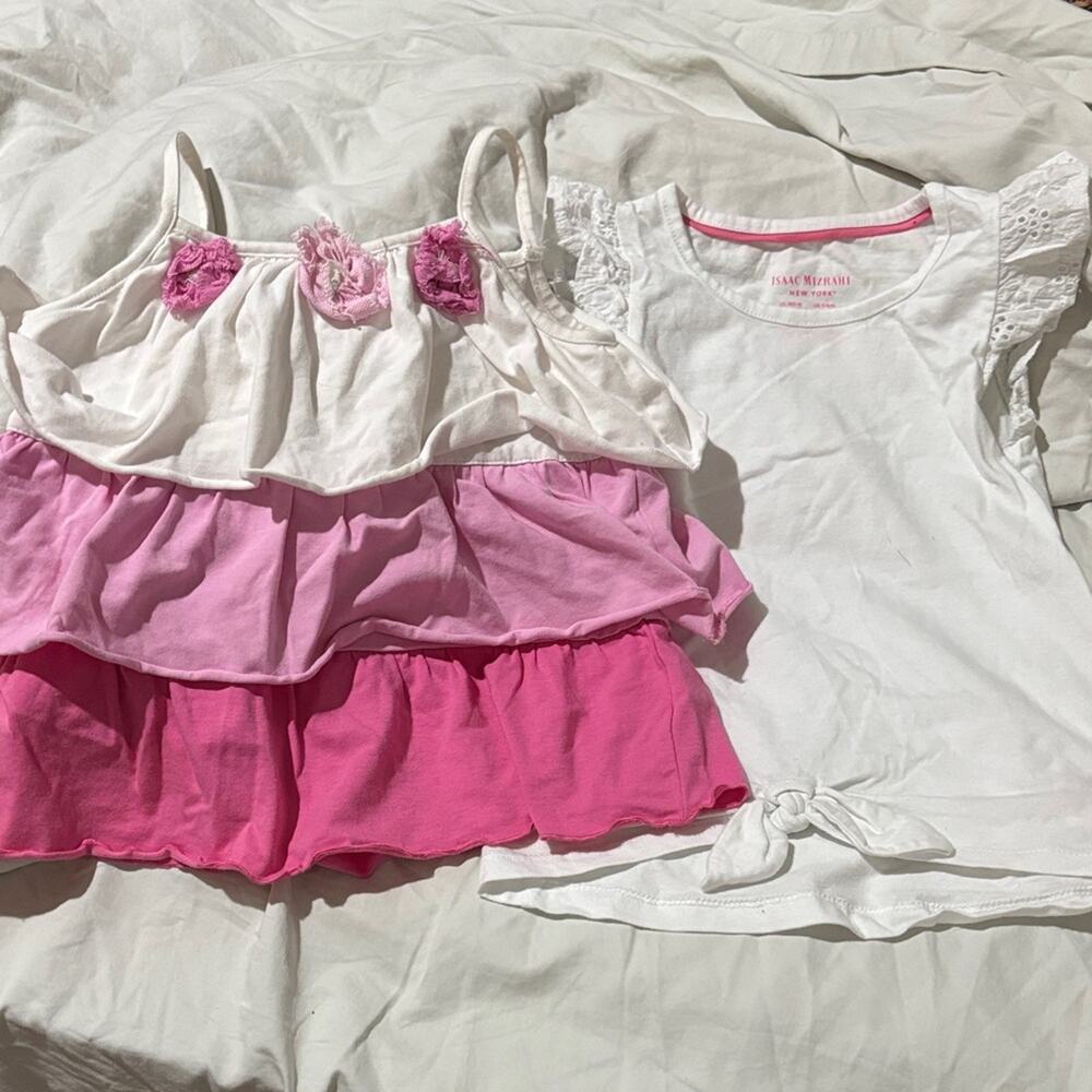 Love U Lots 5 Girls' Pink White ombre ruffled tierd Camisole and simple white t